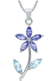 **Stunning Genuine Natural Tanzanite & Blue Topaz 925 Sterling Silver Flower Leaf incl silver chain!