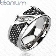 **FAST LOCAL SHIPPING!**UNIQUE 2 TONE SPECKLED BLACK TITANIUM 4CZ WEDDING BAND