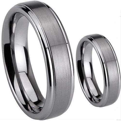 **SATIN SMOOTH&MATT BEVELLED 2TONE COMFORT FIT TUNGSTEN CARBIDE WEDDING RING
