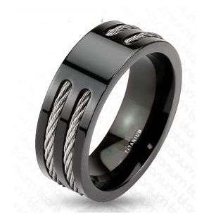 **FAST LOCAL SHIPPING!!**BLACK TWIN ROPE DESIGN TITANIUM WEDDING BAND