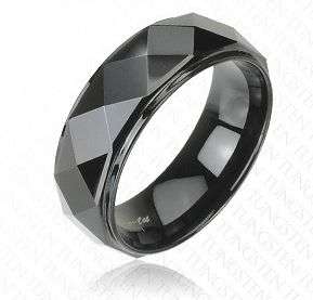 **FREE SHIPPING!** BLACK TUNGSTEN CARBIDE SATIN FINISH FACETED WEDDING RING