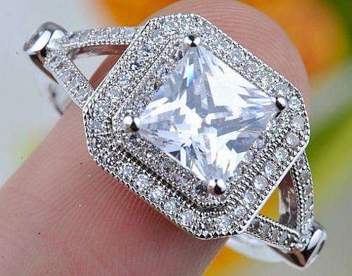 **2CT!! STUNNING CREATED DIAMONDS! SOLID STERLING SILVER RUSSIAN PRINCESS MICRO PAVE RING