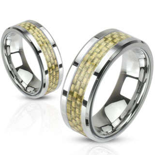 **FREE SHIPPING!**BRAND NEW ITEM!!** GOLD CARBON STRIPE INLAY DESIGN WEDDING BAND