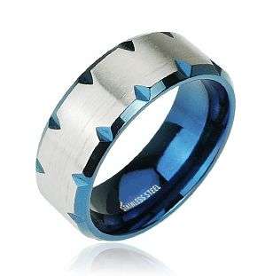 **STAINLESS STEEL BLUE IP ACCENTED EDGE RING DESIGN