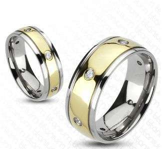 **FAST LOCAL SHIPPING!!**SOLID TITANIUM GOLDEN MIRROR FINISH DOME CZ WEDDING BAND