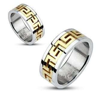 **FAST SHIPPNG!!**MENS DESIGNER GREEK GOLD CUT OUT MAZE Inlay Ring