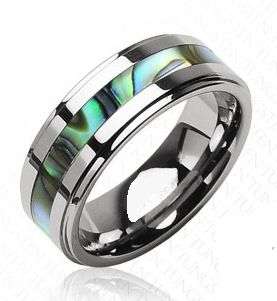 **FAST LOCAL SHIPPING!** STUNNING UNIQUE NATURAL ABALONE INLAY TUNGSTEN CARBIDE WEDDING RING SZ 8-15