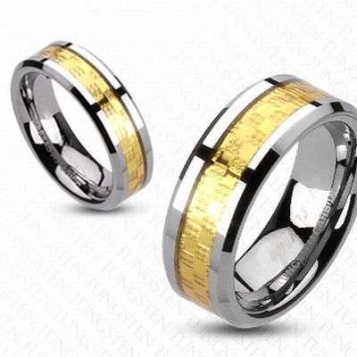 **SAVE!!**NO RESERVE!!**GOLD CHECKERED TEXTURED INLAY TUNGSTEN CARBIDE WEDDING RING