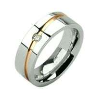 **FREE SHIPPING**Single Gem Diagonal Gold Striped Grooved Band Ring N1/2