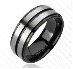 **FREE local Shipping!**BRAND NEW DESIGNER BLACK TITANIUM DOUBLE BRUSHED SILVER RING 9,10,11,12,13