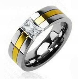 **IMPRESSIVE 0.60CTW! CZ GOLD INLAY SOLID TITANIUM WEDDING BAND