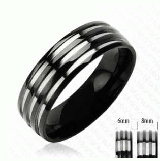 **FREE SHIPPING**SOLID TITANIUM TRIPLE BLACK AND SILVER BANDED WEDDING RING