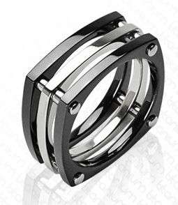 **NO RESERVE!**UNIQUE SHAPE BLACK TITANIUM CZ WEDDING BAND
