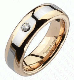 **SUPERB SATIN SMOOTH SINGLE GEM SILVER STRIPE ROSE GOLD IP TUNGSTEN WEDDING RING