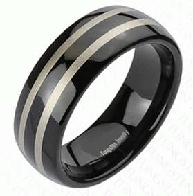 **FREE SHIPPING!**MATT BLACK TWIN SILVER STRIPED TUNGSTEN CARBIDE WEDDING RING