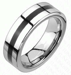 **Solid Tungsten Carbide Black Stripe Inlay Ring