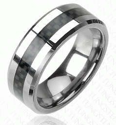 **FREE SHIPPING!**SOLID TUNGSTEN CARBIDE BLACK CARBON STRIPE INLAY WEDDING RING