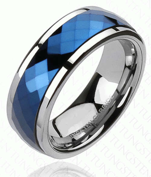 **DONT MISS OUT!**NO RESERVE!**SOLID TUNGSTEN CARBIDE BLUE SUPERBLY FACETED WEDDING RING