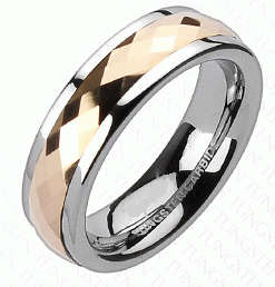 **FREE SHIPPING!**SOLID TUNGSTEN CARBIDE ROSE GOLD FACETED SPINNER WEDDING RING