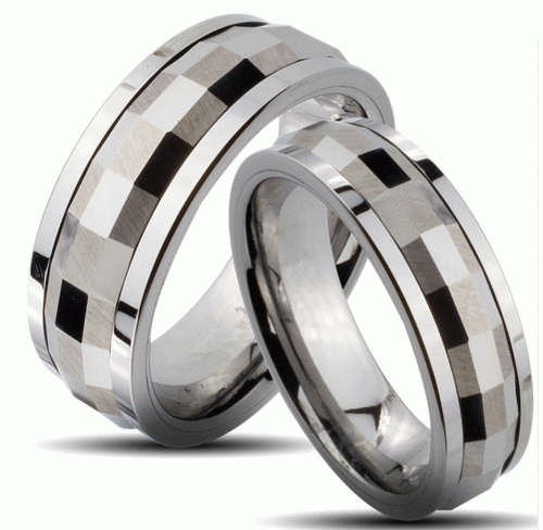 **FREE SHIPPING!**SOLID TUNGSTEN CARBIDE MIRROR POLISHED FACETED SPINNER WEDDING RING
