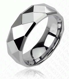 **FREE LOCAL SHIPPING!**SOLID TUNGSTEN CARBIDE LARGE DIAMOND FACETED MIRROR FINISHED WEDDING RING