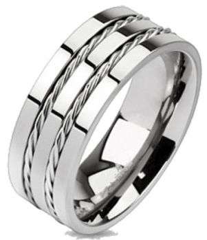 **FREE SHIPPING!!**TWIN TWIST ROPE INLAY DESIGN TITANIUM WEDDING BAND