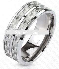 **FREE SHIPPING!** NEW ITEM!!**TWIN WHITE CARBON FIBRE INLAY TITANIUM WEDDING BAND