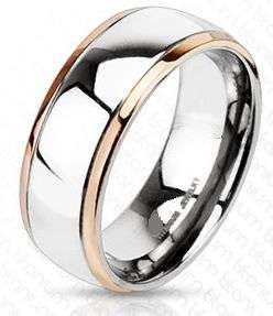 **FREE SHIPPING!** NEW ITEM!!**SILVER DOMED MIRROR FINISH SOLID TITANIUM ROSE GOLD EDGE WEDDING BAND