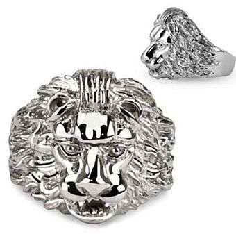 **MENS THICK SOLID STAINLESS STEEL LIONS HEAD 22MM RING