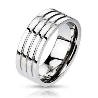 **NEW!! TRIPLE GROOVE SATIN MIRROR FINISH SOLID STAINLESS WEDDING RING V1/2