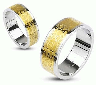**SUPERB STAINLESS, GOLD EMBOSSED SATIN SMOOTH FINISH RING 5
