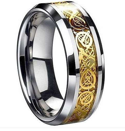 **NO RESERVE! SAVE R2100!** EXCEPTIONAL INTRICATE GOLD DRAGON INLAY Tungsten Carbide Wedding Ring