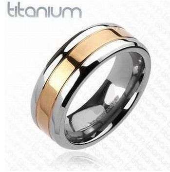 Solid Titanium Rose Gold IP Center Band Ring