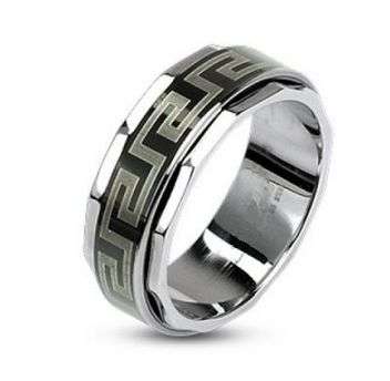 316L Stainless Steel Black IP Maze Link Spinner Ring
