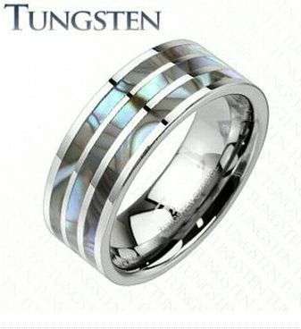 **FREE SHIPPING!**TUNGSTEN CARBIDE TRIPLE ABALONE SHELL INLAY WEDDING RING