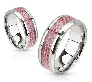 **FREE SHIPPING! NEW!!**CARBON FIBRE PINK INLAY SOLID STAINLESS STEEL BAND