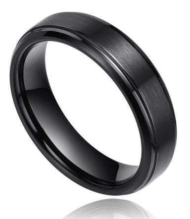 **FREE SHIPPING!**SATIN SMOOTH & MATT BEVELLED BLACK COMFORT FIT TUNGSTEN CARBIDE WEDDING RING