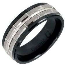 **NO RESERVE!**NEW TUNGSTEN CARBIDE 2 TONE CERAMIC BRICK DESIGN WEDDING RING