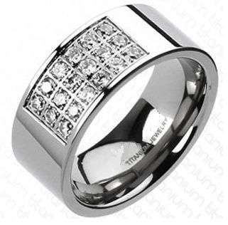 **FAST LOCAL SHIPPING**Men's solid titanium ring with Radiant CZs wedding band T1/2