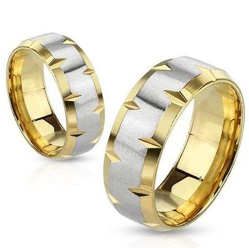 **FREE SHIPPING!**GOLDEN STAINLESS ACCENTED DURABLE MATT CENTRE WEDDING RING