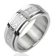 **MENS SOLID STAINLESS STUNNING DOUBLE DRAGON DESIGN SPINNER WEDDING RING