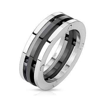 **MENS SOLID STAINLESS STEEL BLACK IP CENTRE TRIPLE BAND COMBINATION RING