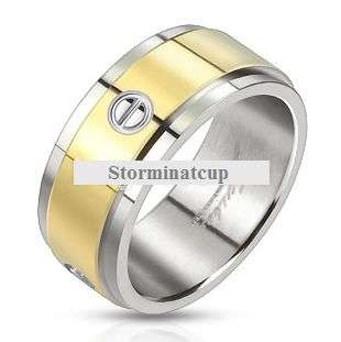 **MENS SOLID STAINLESS STEEL GOLD IP BOLT COMBINATION RING