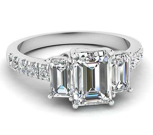 "Superb!**Trilogy Emerald cut 2.00 Carat Cr. Diamonds set in Vintage scroll setting engagement ring