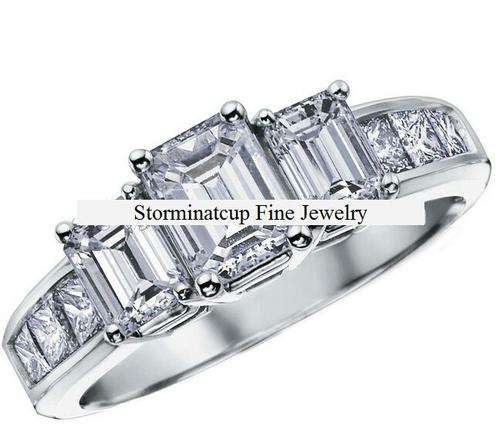 **NO RESERVE!**Stunning 3.65 Carat Sim. Diamond Emerald Cut Trilogy Solid Sterling Silver Ring