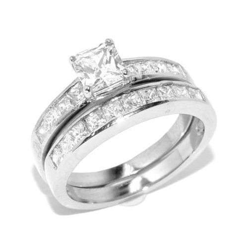 **NO RESERVE!**NEW DESIGN!!**STUNNING! SOLID STERLING SILVER PRONG SETTING DESIGN WEDDING RING SET 8