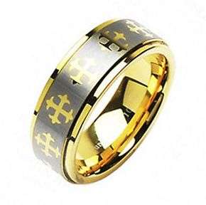 **FREE SHIPPING!**GOLDEN IP EMBLEM INLAY 2TONE TUNGSTEN CARBIDE WEDDING RING