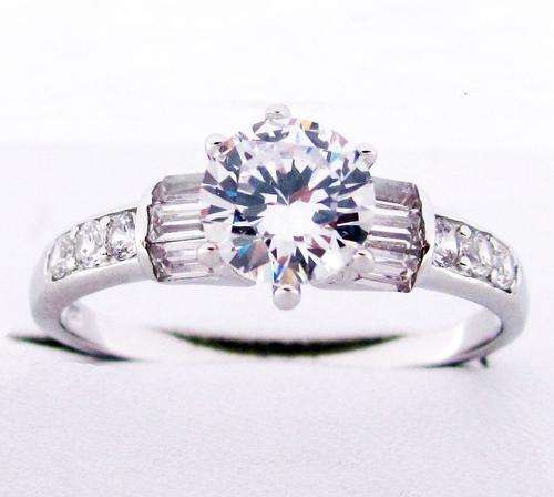 **NEW!!!**SUPERB SOLITAIRE BAGUETTE CZ ACCENTED .925 SOLID STERLING SILVER ENGAGEMENT RING