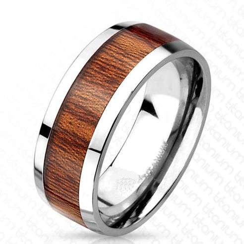 **SUPERB STAINLESS, BEAUTIFUL WOOD INLAY RING 9-13