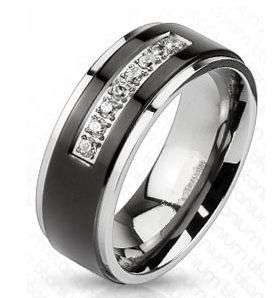 **NO RESERVE!**NEW DESIGN!!**BLACK 2TONE CZ PAVE TITANIUM WEDDING BAND